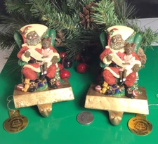 BLACK SANTA CLAUS’s  Stocking Holder/ x 2/ By Kim Originals / Hand Painted