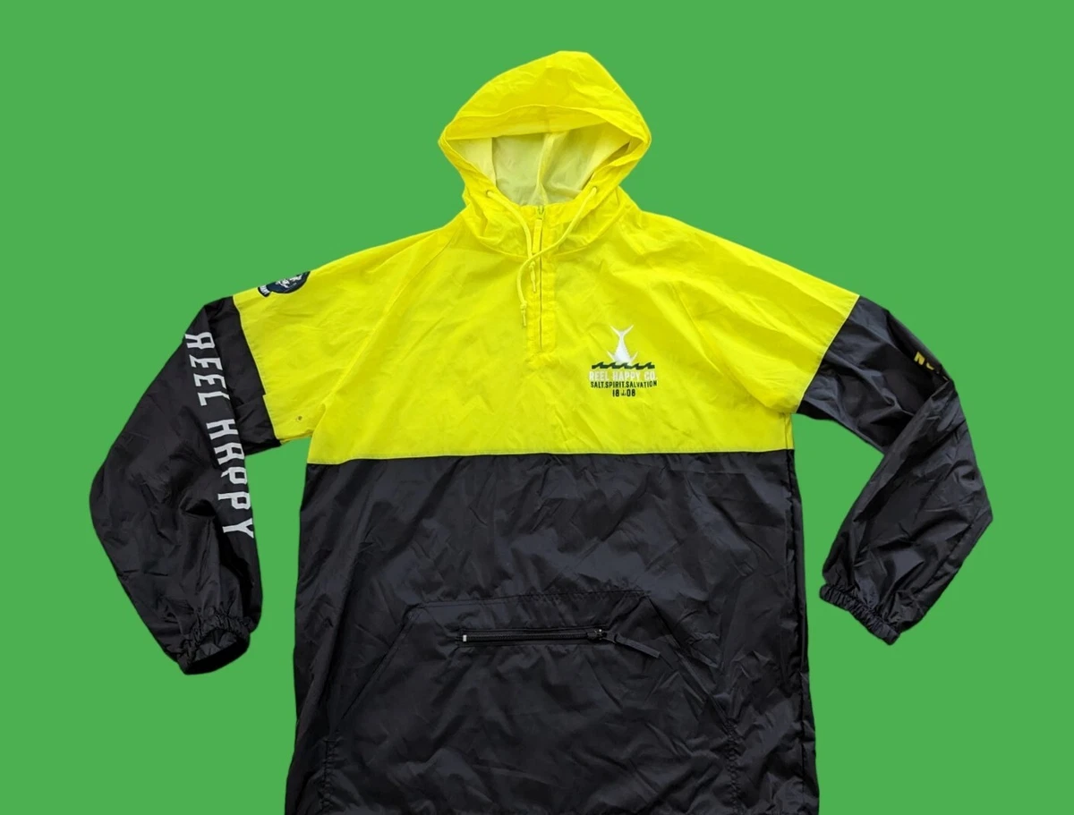 REEL HAPPY Mens Yellow Windbreaker Jacket Fishing Salt Hooded Men Sz L  Pullover