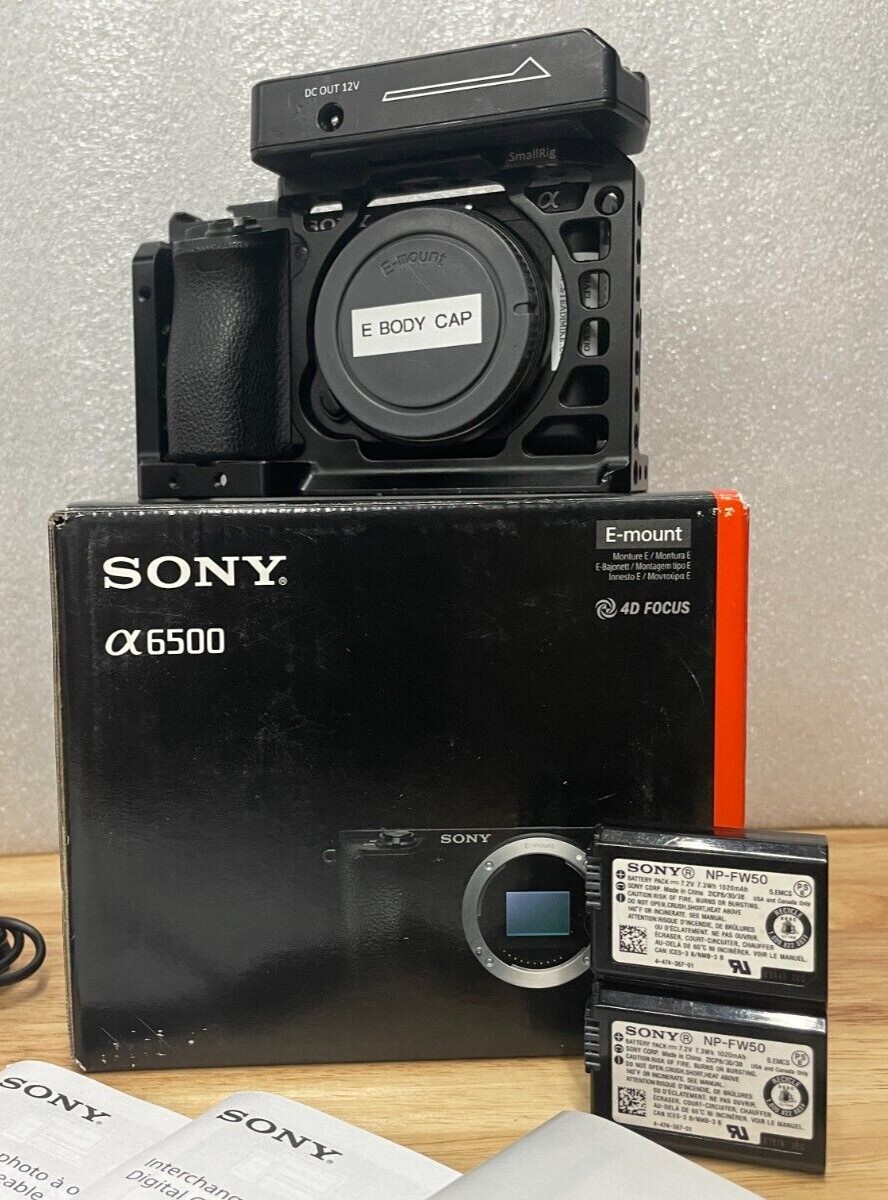 Sony Alpha a6500 24.2MP Camera unlimited record, batteries, cage