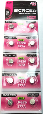 10 PACK LR626 1.5V ALKALINE BATTERY (EXP 12/30) AG4 377A D377 FREE SHIPPING