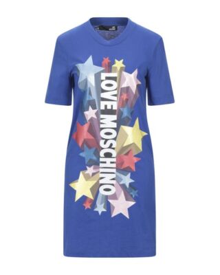 Love Moschino Shooting Star Logo Blue T-Shirt Jersey Dress Size USA 10 IT  46
