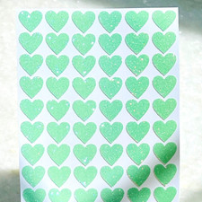Green Glitter Heart Stickers - 1/4" to 3 inch