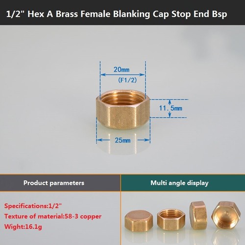 Brass Female Blanking Cap Stop End Bsp Various Size 1/8" 1/4" 3/8" 1/2" 3/4" 1" - Picture 7 of 14