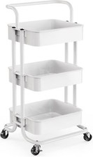 3-Tier Mesh Utility Cart, Rolling Metal Organizer,Multi-Functional Storage Shelf