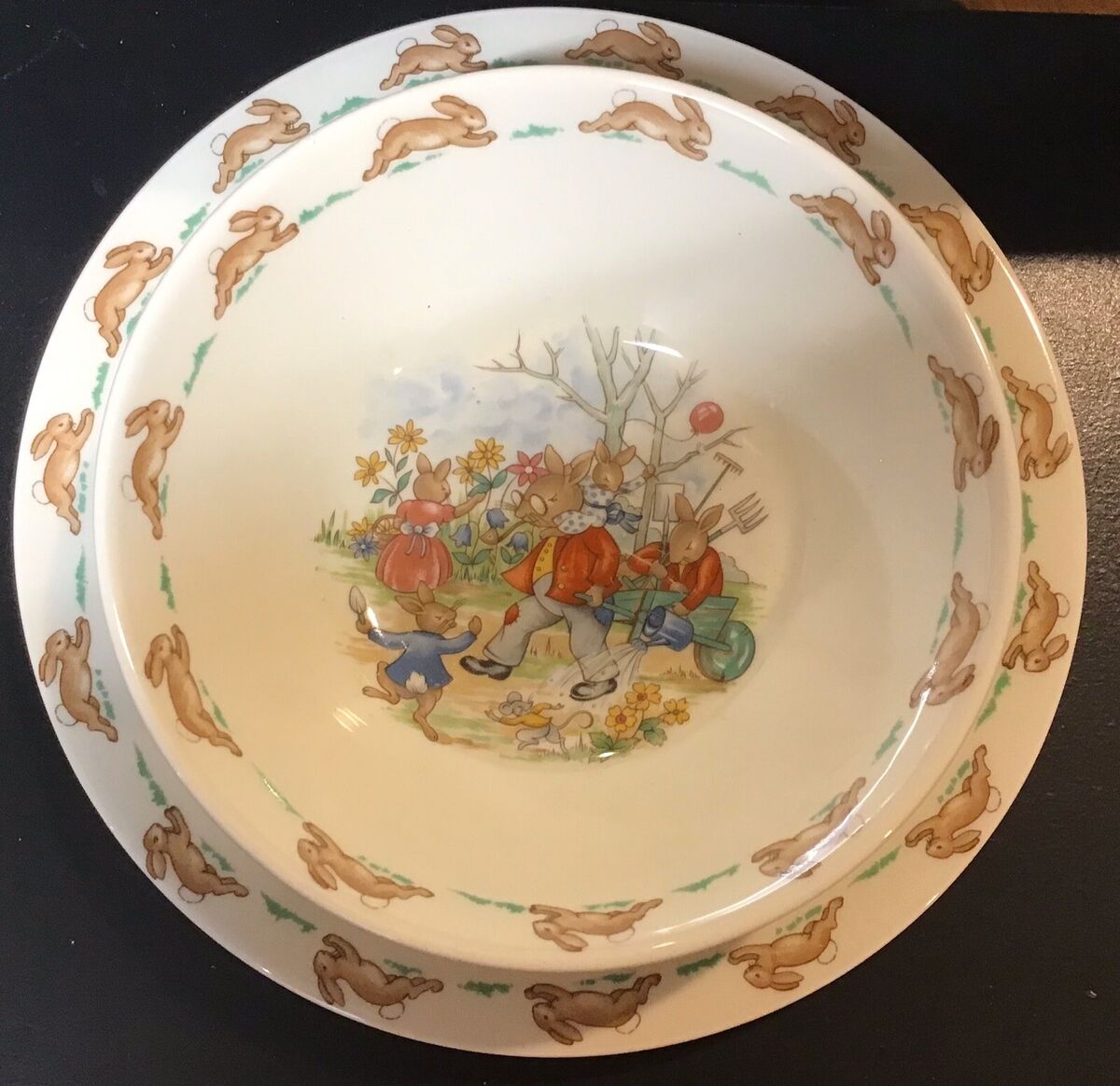 Vintage Royal Doulton Bunnykins Bowl and Plate Golden Vintage Royal Doulton Bunnykins Bowl and Plate Golden