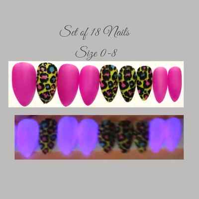 Pink Leopard, glow in the dark Press on nail set- Size 0-8
