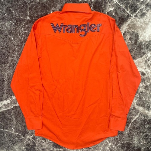 Wrangler Shirt Mens Small Embroidered Orange Button Down Western Rodeo Cowboy