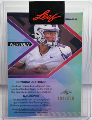 レティーシャ・ライト⭐︎サインカード DJ Lagway 2024 Leaf Metal NextGen Prismatic Autograph Auto #'d 194