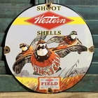 VINTAGE WESTERN FIELD SHOT SHELLS R 10” PORCELAIN SMOKELESS SHOTGUN BIRD SIGN