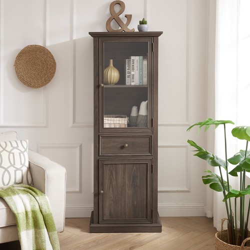 Tall Storage Cabinet with Glass Door and Shelves, Sideboard Cabinet with Drawer
