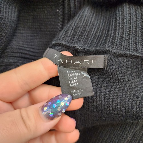 Tahari Strickjacke Pullover M schwarz vorne offen entspannt kuschelig adrett akademisch Taschen - Bild 8 von 9