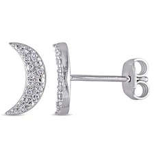 Amour Sterling Silver 1/10CT TDW Diamond Crescent Moon Stud Earrings