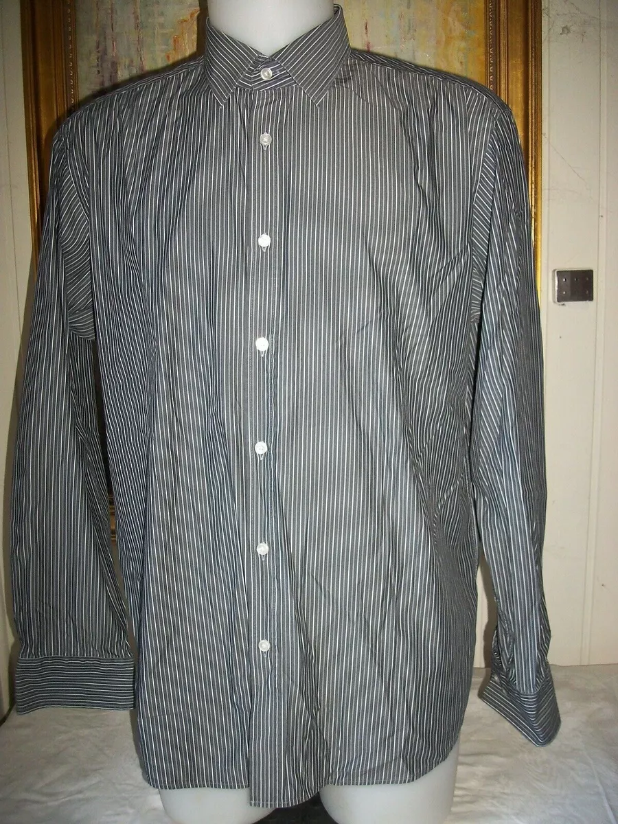 Chemise coton gris ray blanc HUGO BOSS NOIR L 43 17 manche