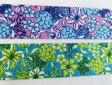 Turtles palm beach ocean floral Grosgrain ribbon  7/8" 1.5" Blue green pink