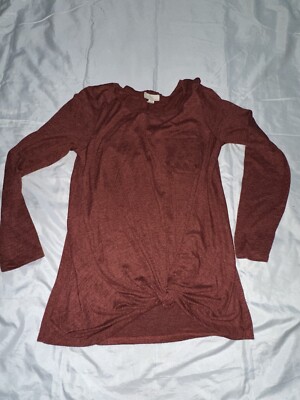Cupio Woman Top Medium Red  Soft Knit Knot Front Stretch Heather Heather Print