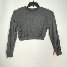 Colsie Lounge Top Womens Medium Cropped Soft Stretch Long Sleeve Dark Gray