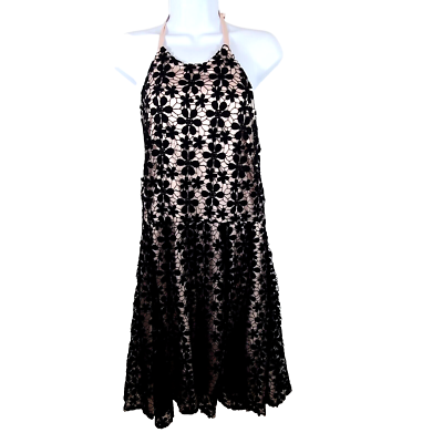 Jessica Simpson Dress Size 14 Black Pink Lace Overlay Pink Chiffon Peekaboo  Hem | eBay