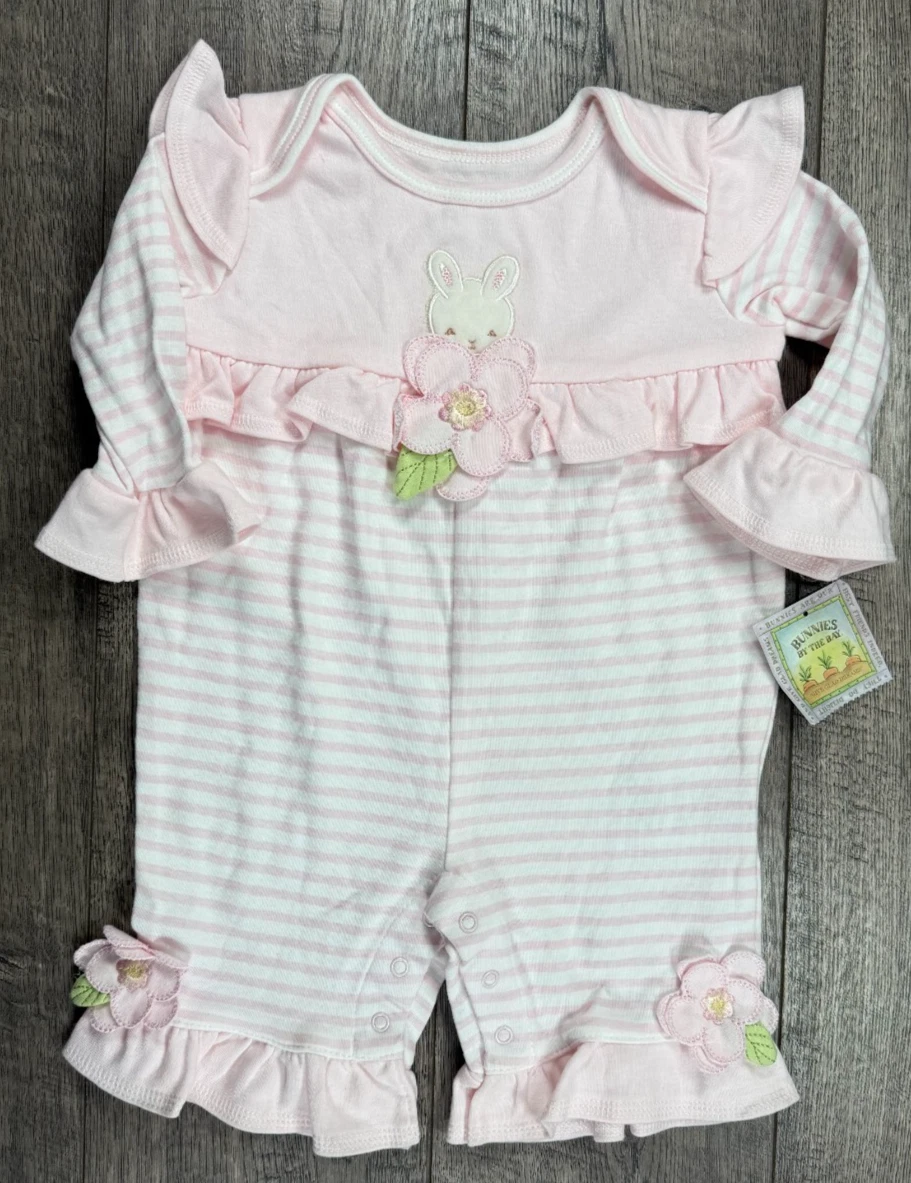 Baby Girl Clothes New Bunnies By The Bay 3-6 Month Striped Bunny Outfit