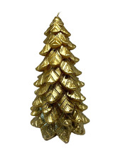 Gold 9" Christmas Tree Shaped Candle Gold Glitter Vietnam Vintage
