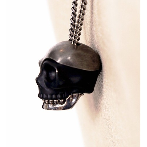 NEW $490 ALEXANDER MCQUEEN Silver Tone Brass DIVIDED SKULL Pendant NECKLACE NIB - Picture 5 of 13