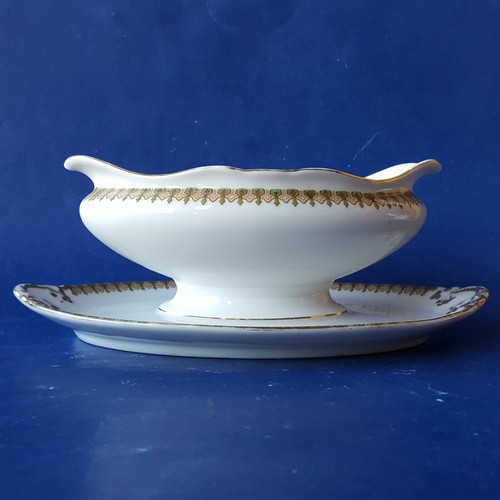 Wm. Guerin & Co Limoges France GUE76 Gravy Boat w/Attached Underplate. Red Green - Picture 2 of 12