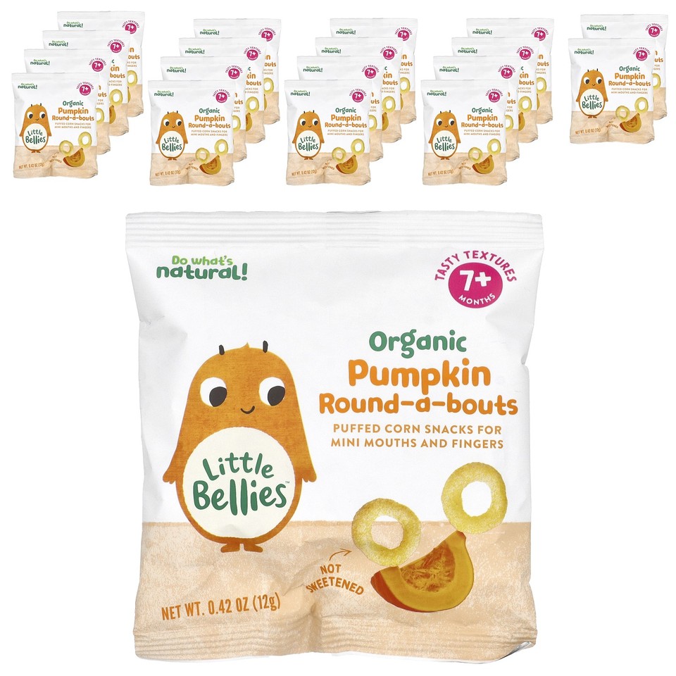 Organic Pumpkin Round-A-Bouts, 7+ Months, 18 Bags, 0.42 oz (12 g) Each