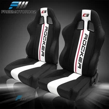 Adjust Universal Racing Seat B Style White Striped Bk PU &Carbon &Dual Slider x2
