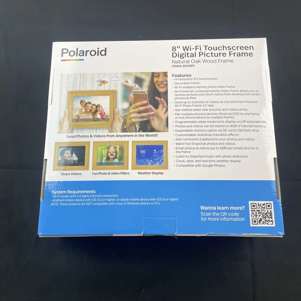 Polaroid 8" Wi-Fi Digital Picture Frame Natural Oak Wood Touchscreen PDWX-800WO - Image 2 of 2