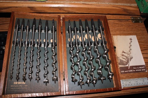 Vintage Irwin Pro Grade Excellent 13 Pc Set Auger Hand Drill Brace Bits, Booklet