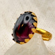 Amethyst Dome Ring Stainless Steel Adjustable 18x14mm Jewelry
