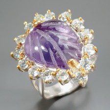 Handmade 12 ct Natural Amethyst Ring 925 Sterling Silver Size 7.5 /R438926
