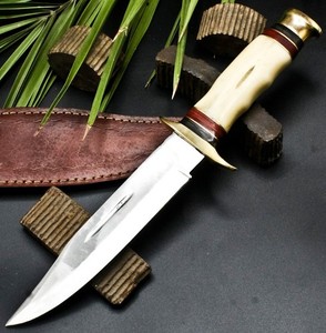 Handmade D2 Steel Custom Hunting Bowie Knife with BONE material Handle