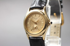 Rare Vintage SEIKO ALBA V802-0240 Small Second Gold 24mm QZ Watch From JAPAN
