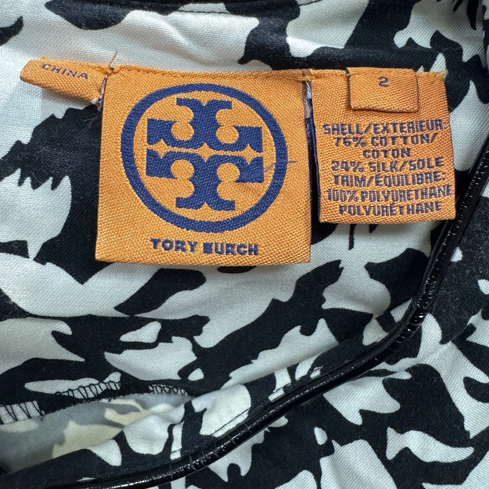 Abito midi tubino geometrico cotone seta bianco e nero Tory Burch tg 2