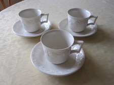 BHS Barratts Lincoln tableware 3 cups and saucers white fruit embossed