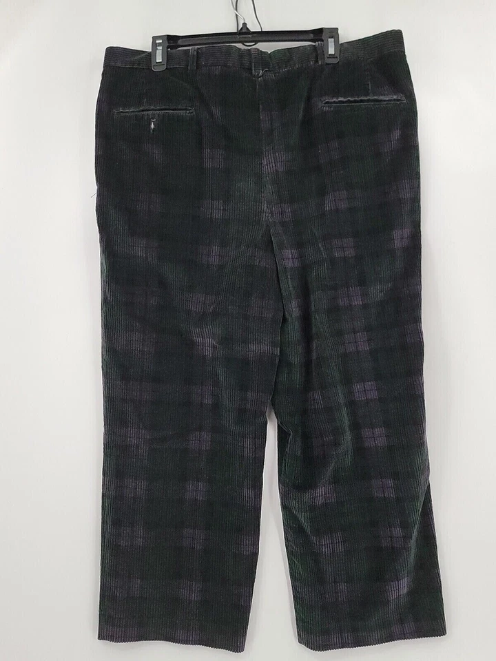 Austin Reed Chino Pants Mens Adult Size 39 Corduroy Pleated Plaid Cotton Vintage - Image 2 of 4