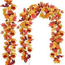 Sggvecsy 3 Pack Fall Maple Leaf Garland 5.7Ft/Piece Artificial 1, Orange