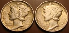 Two - Silver 1944 Mercury Dimes