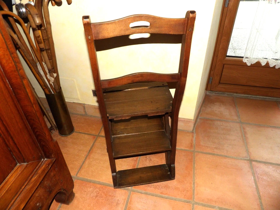 Ancienne chaise en bois,escabeau,bibliothèque,rangement,1930 - Photo 3/4