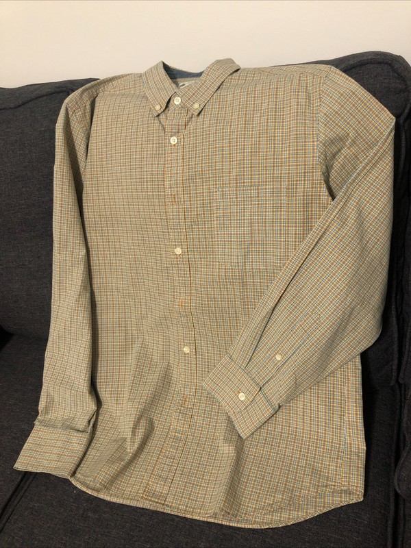 J.Crew Mens Washed Tartan Button-Down Shirt L Cotton Yellow & Blue Plaid JCrew