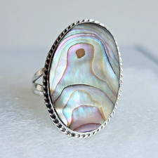 Vintage Taxco Mexico Sterling Silver Abalone Ring Size 8.25 4.3g