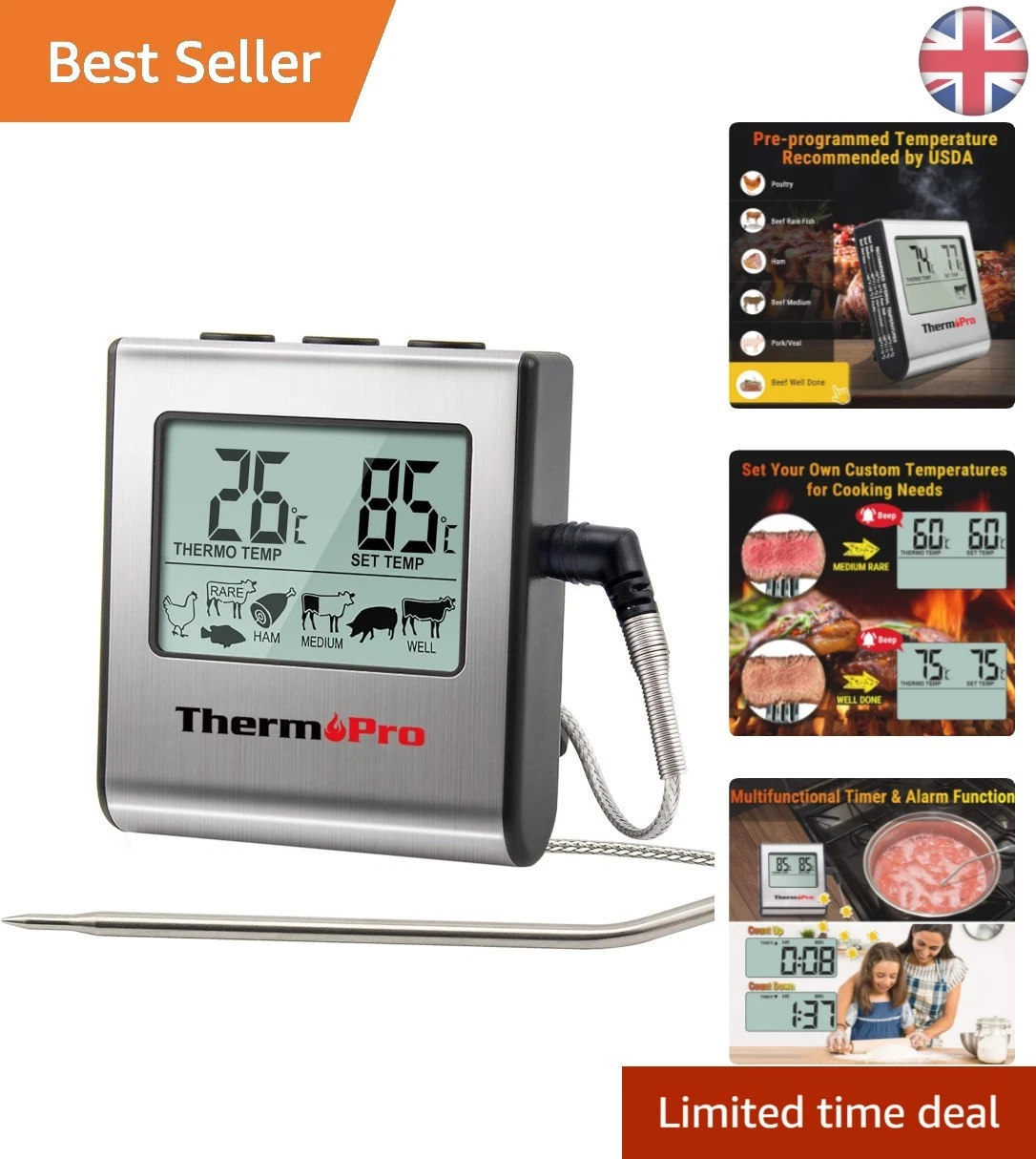 Temperature Perfection: Digital Kitchen Thermometer with Timer & LCD Display
