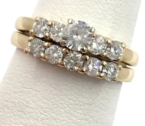Art Deco 1.30 Ct White Diamond Vintage Wedding Ring Set 14K Yellow Gold Plated