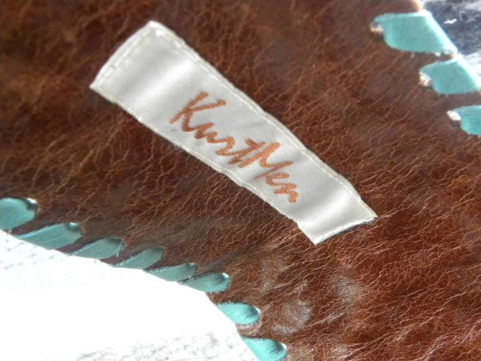 CINTURÓN DE CUERO KURTMEN LEO MARRÓN Y TURQUESA CINTURÓN DE CUERO XS 4" ANCHO! Foto 4 de 4