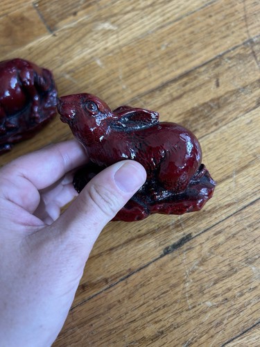 Set of 2 VTG Carved Ox Bull & rabbit Figurine Redwood Chinese Zodiac Feng Shui - 第 4/8 張圖片