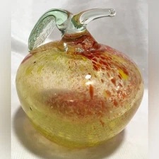 Handblown Yellow Glass Peach Paperweight Fruit Murano Style