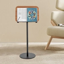 31.5-56" Adjustable Metal Book Stand Wood Floor Standing Book Holder For Reading
