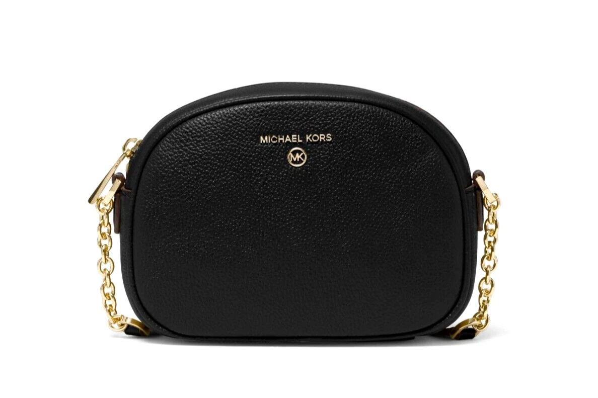 New Michael Kors Jet Set Charm Small Oval Camera Crossbody Pebble Leather  Black