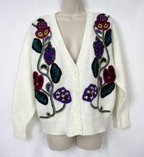 VINTAGE Granny Cottage Core Sweater Medium Women Cardigan Embroidered Floral Y2K