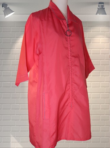Vintage Crisp Hot Pink Zip Front Overall Dress Tunic Blue C Nylon - LISTEN - Picture 2 of 5